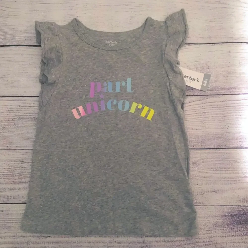 Carter's Girls Graphic  Short Sleeve Part Unicorn Tee Sz 6/6x